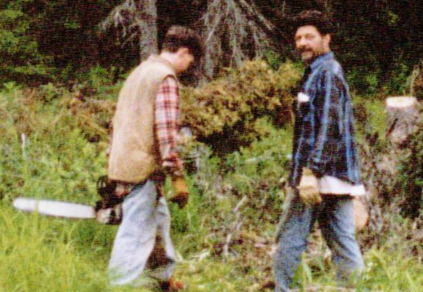 Marc Cole with his brother Brent (at right) near Brent’s cabin in Alaska