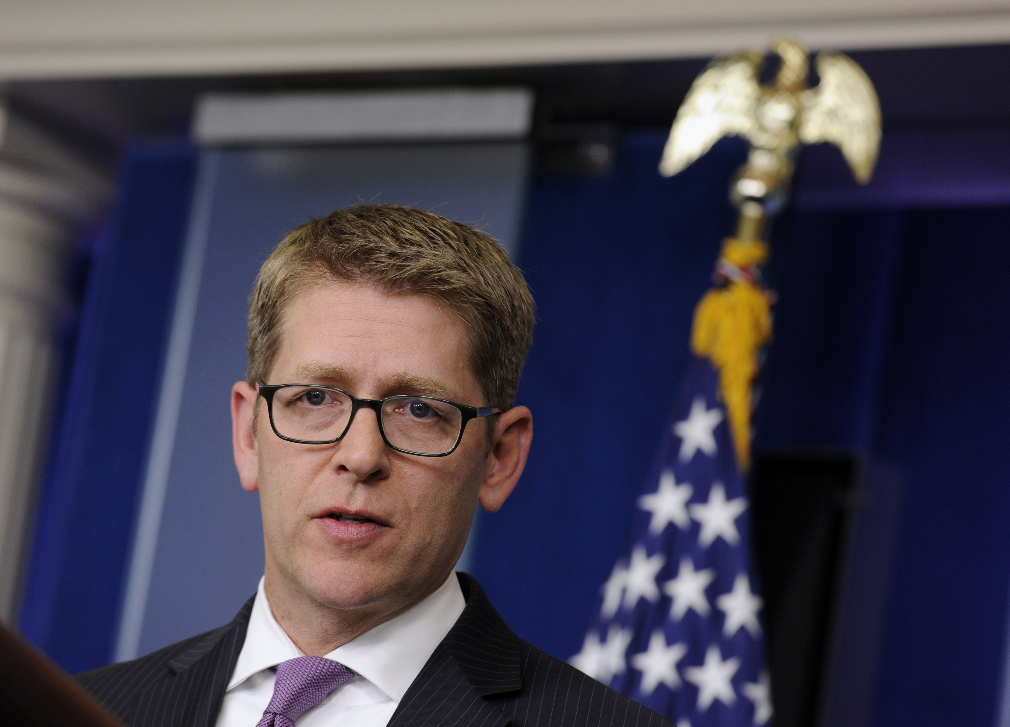 White House press secretary Jay Carney speaks during the daily briefing at the White House in Washington, Monday, June 2, 2014. Carney was asked about the release of Sgt. Bowe Bergdahl  from Afghanistan and a sweeping initiative by the Obama administration to curb pollutants blamed for global warming. (AP Photo/Susan Walsh) (AP)