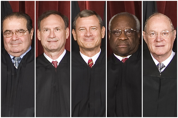 Supreme Court Justices Antonin Scalia, Samuel Alito, John Roberts, Clarence Thomas, Anthony Kennedy (AP/Pablo Martinez Monsivais)