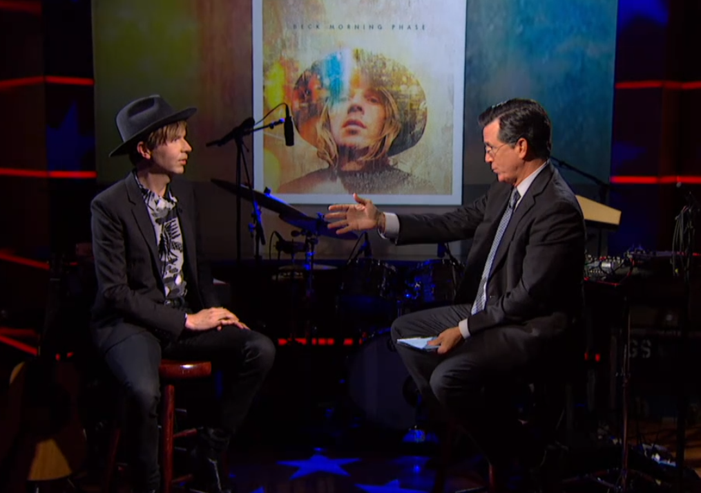 Beck and Stephen Colbert (screenshot)