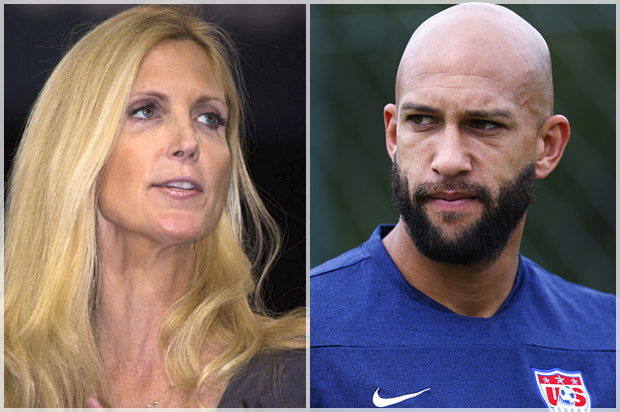 Ann Coulter, Tim Howard (Jeff Malet, maletphoto.com/AP/Julio Cortez)