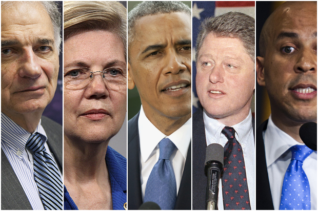 Ralph Nader, Elizabeth Warren, Barack Obama, Bill Clinton, Cory Booker (AP/Evan Vucci/Lauren Victoria Burke/Pablo Martinez Monsivais/Stephan Savoia/Reuters/Eduardo Munoz)