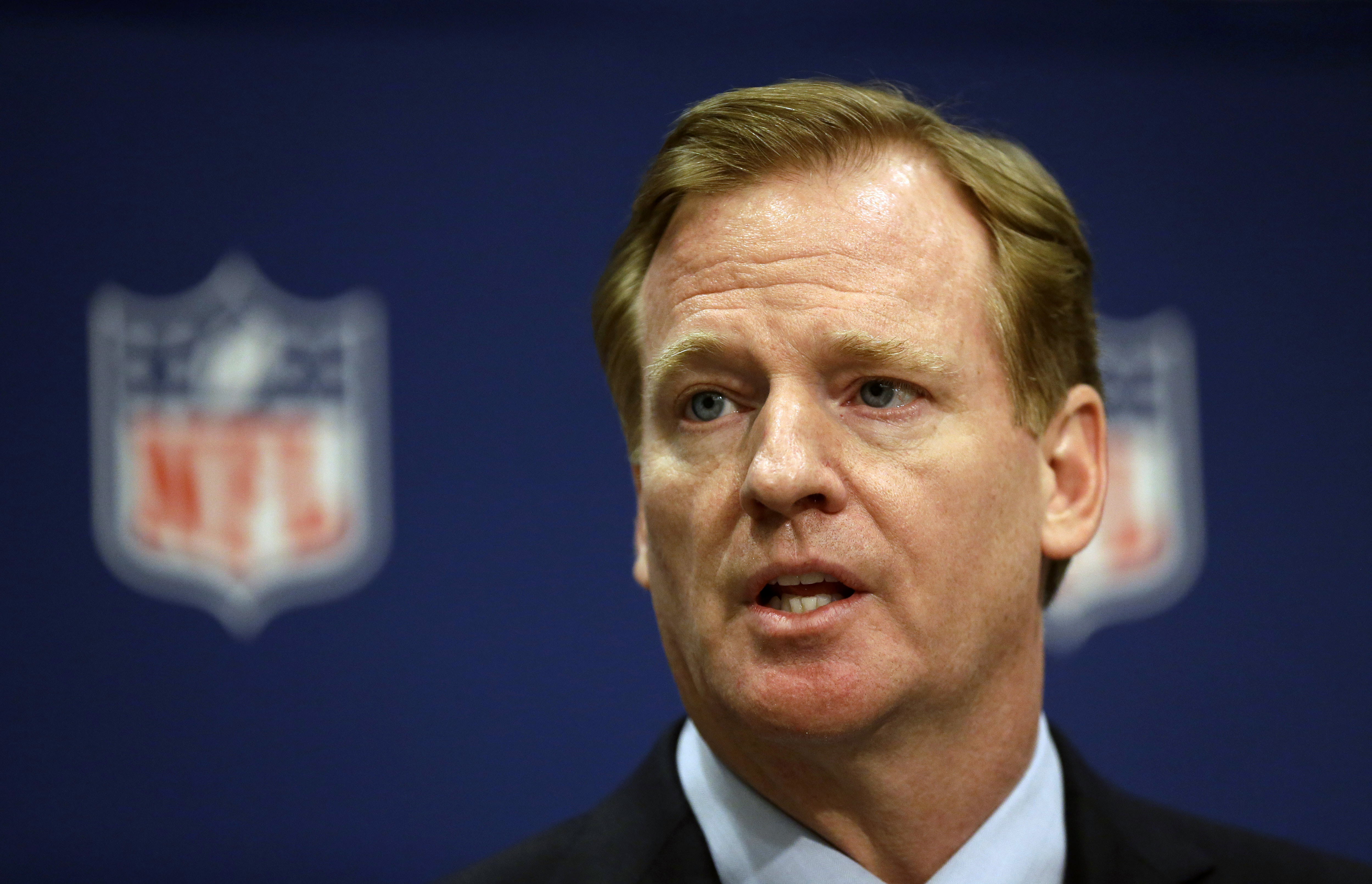 FILE - In this May 20, 2014, file photo, NFL Commissioner Roger Goodell speaks at a press conference at the NFL's spring meeting in Atlanta. Steve Silverman, the lead plaintiffs' attorney, said this week, dozens of former players are joining a lawsuit against the NFL saying teams kept handing out powerful painkillers and other drugs with few, if any, safeguards as recently as 2012 to keep players on the field. That extends by four years the time frame for similar claims made by hundreds of former players in the original complaint and could open the door to a criminal investigation.  (AP Photo/David Goldman, File) (AP)