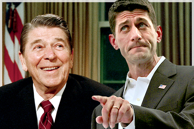 Ronald Reagan, Paul Ryan (AP/Doug Mills/Mary Altaffer/Photo collage by Salon)