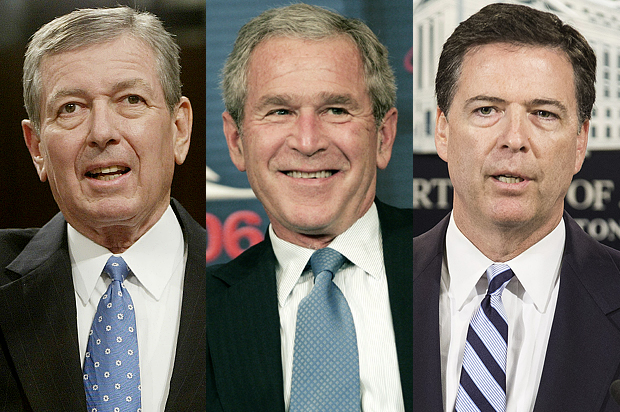 John Ashcroft, George W. Bush, James B. Comey (Reuters/Larry Downing/AP/Pablo Martinez Monsivais/Reuters/Joshua Roberts)