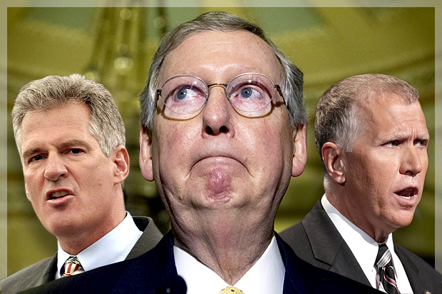 Scott Brown, Mitch McConnell, Thom Tillis (AP/Jim Cole/Manuel Balce Ceneta/Photo montage by Salon)
