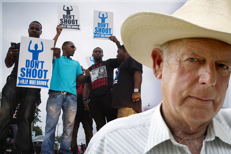 Protesters in Ferguson, Mo., Cliven Bundy (Reuters/Lucas Jackson/Jim Urquhart/Photo montage by Salon)