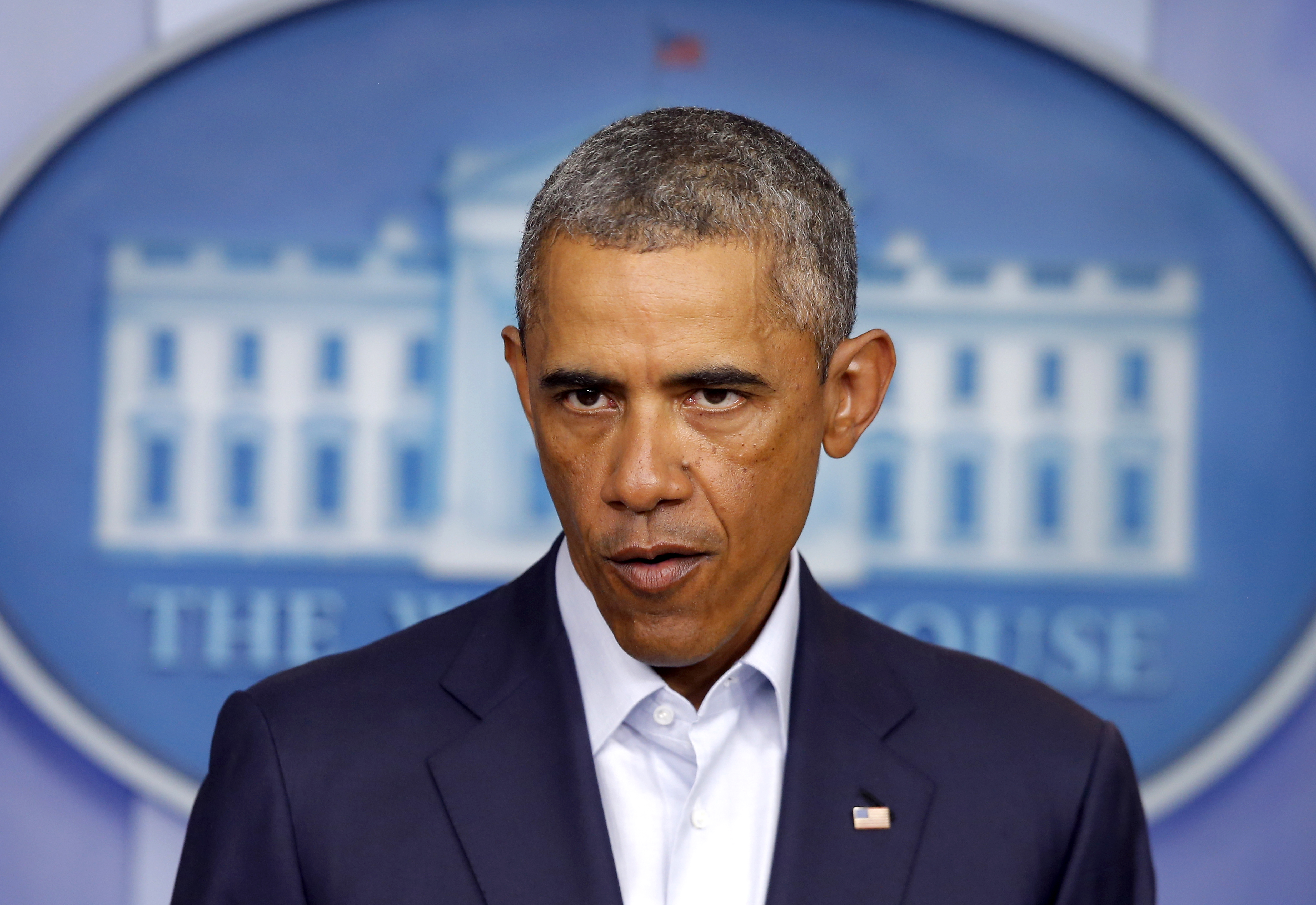 President Barack Obama speaks at the White House, Aug. 18, 2014. Taking a two-day break from summer vacation, the president met with top advisers Monday to review developments in Iraq and in racially charged Ferguson, Mo. (AP Photo/Charles Dharapak) (AP)