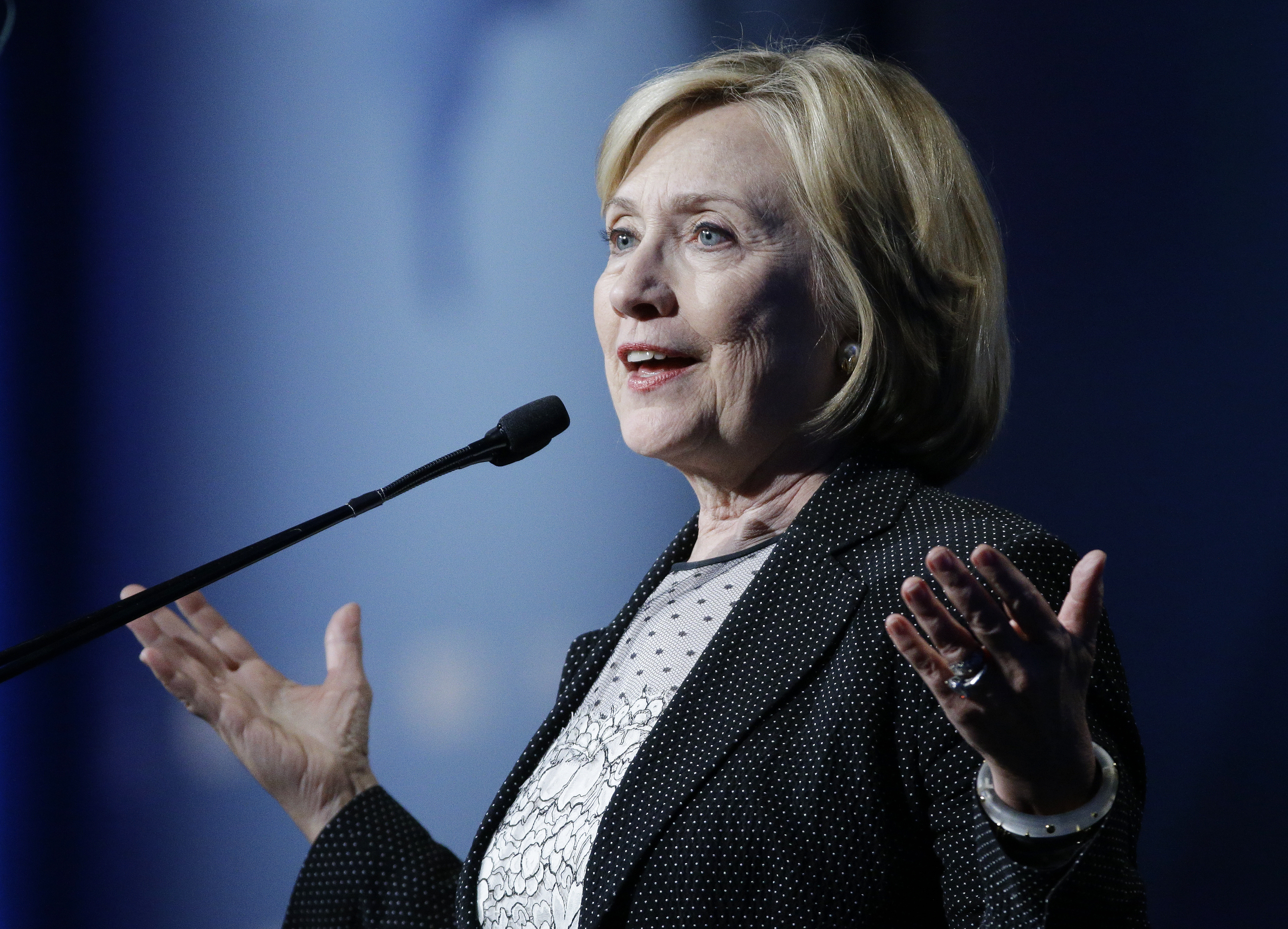 Former Secretary of State Hillary Rodham Clinton speaks at the National Clean Energy Summit Thursday, Sept. 4, 2014, in Las Vegas. (AP Photo/John Locher) (AP)