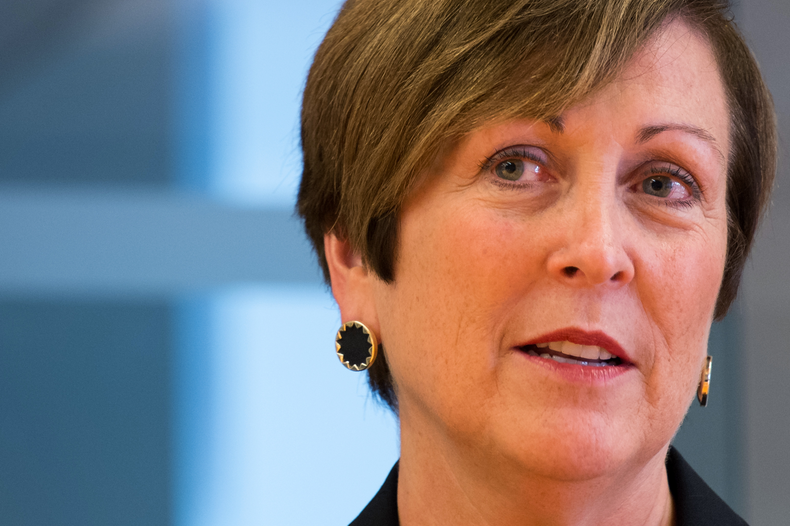 John F. Kennedy Center for the Performing Arts President Deborah F. Rutter answers questions about her vision for the center during a interview at the Associated Press in Washington, Friday Sept. 26, 2014. (AP Photo/J. David Ake) (AP)