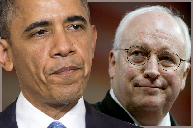 Barack Obama, Dick Cheney (Reuters/Joshua Roberts/photo montage by Salon)