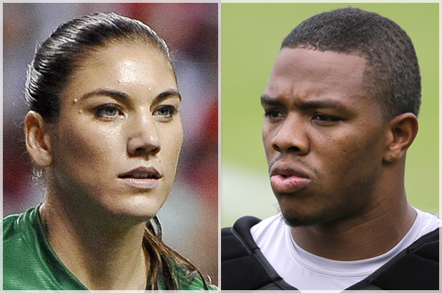 Hope Solo, Ray Rice (AP/Darren Abate/Nick Wass)