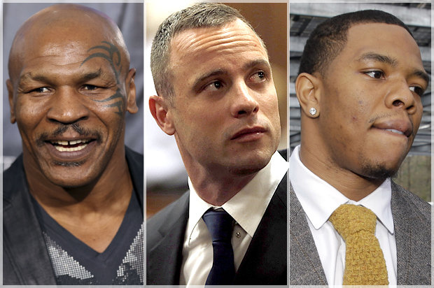 Mike Tyson, Ray Rice, Oscar Pistorius (AP/Reuters/Matt Sayles/Mike Hutchings/Mel Evans)