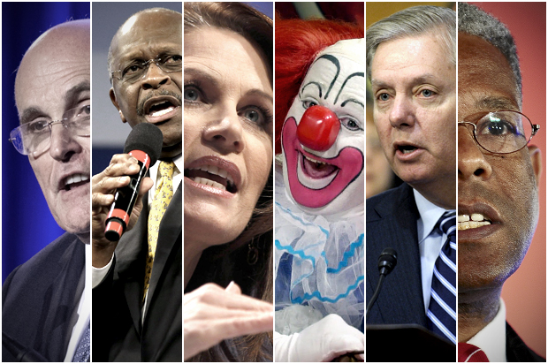 Rudy Giuliani, Herman Cain, Michele Bachmann, Bozo the Clown, Lindsey Graham, Allen West (Reuters/AP/Salon)