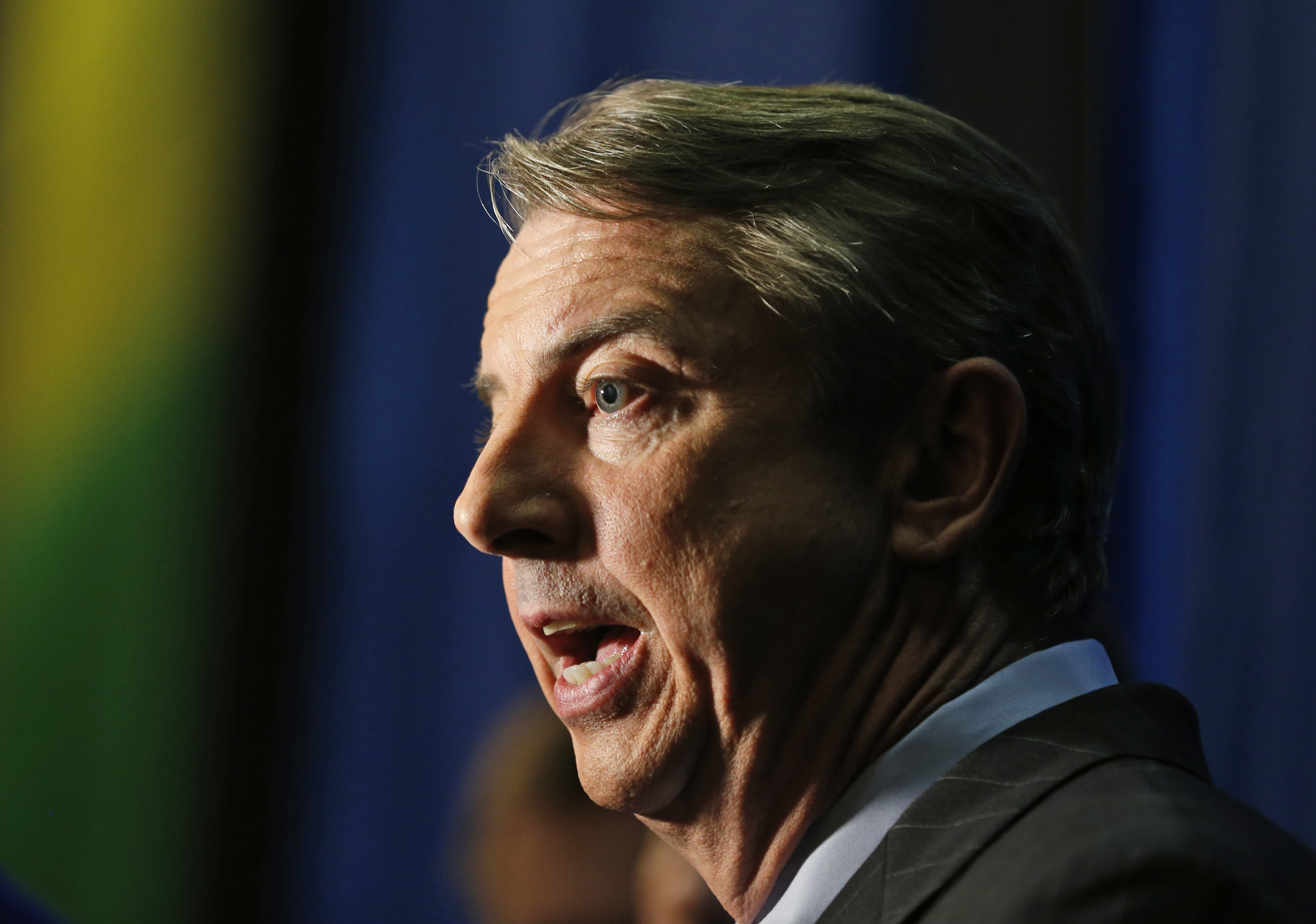 Republican US Senate candidate, Ed Gillespie, speaks to the media after a debate in Richmond, Va., Monday, Oct. 13, 2014.   (AP Photo/Steve Helber) (AP)