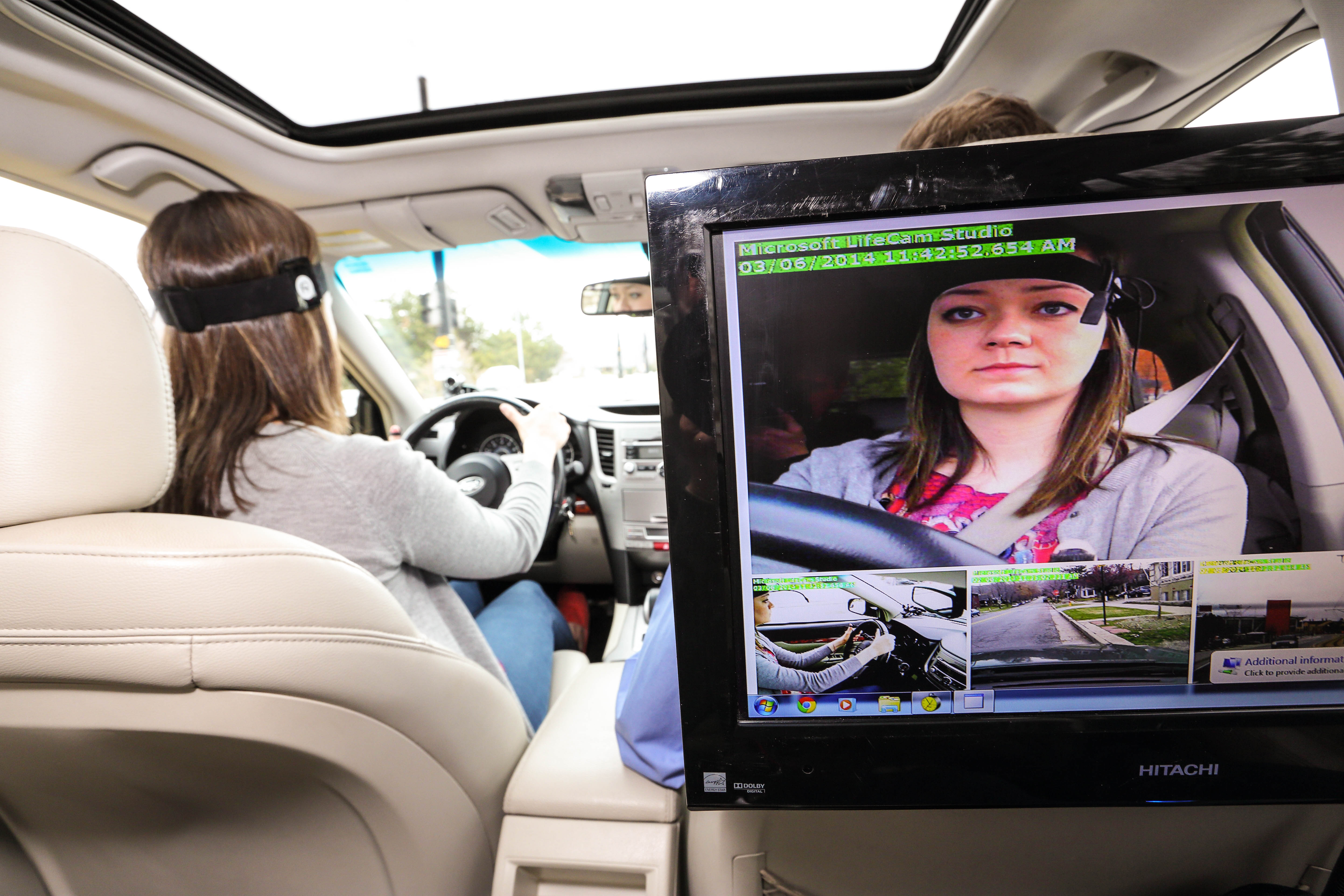This March 6, 2014, image provided by AAA Foundation via DanCampbellPhotography.com shows driver during the Cognitive Distraction Phase II testing in Salt Lake City. Two new studies have found that voice-activated smartphones and dashboard infotainment systems may be making the distracted-driving problem worse. (AP Photo/DanCampbellPhotographer.com via AAA Foundation) (AP)