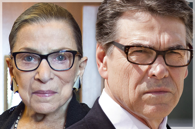 Ruth Bader Ginsburg, Rick Perry (AP/Cliff Owen/Jacquelyn Martin/photo montage by Salon)
