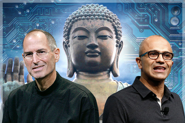 Steve Jobs, Satya Nadalla (AP/Paul Sakuma/Brendan McDermid/<a href='http://www.shutterstock.com/gallery-758842p1.html'>rnl</a>, <a href='http://www.shutterstock.com/gallery-1469822p1.html'>Kaveryn Kiryl</a> via <a href='http://www.shutterstock.com/'>Shutterstock</a>/Salon)
