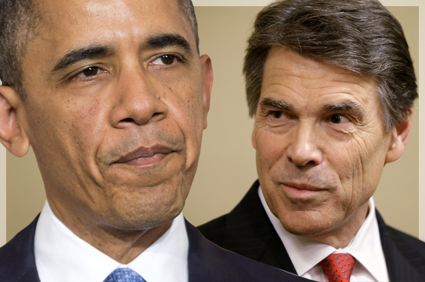 Barack Obama, Rick Perry (Reuters/Joshua Roberts/AP/Tony Gutierrez/photo montage by Salon)