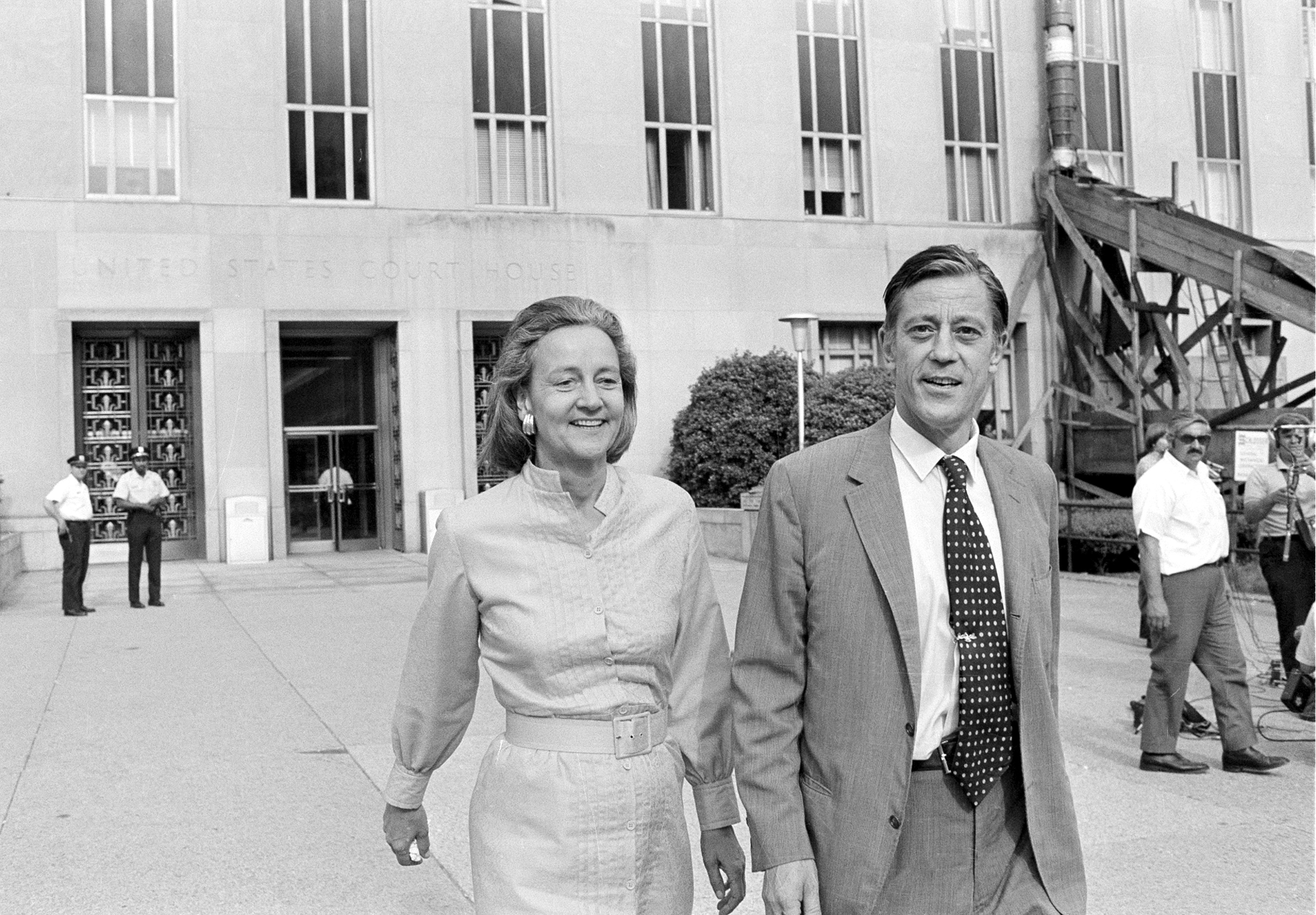 In this June 21, 1971 file photo, Washington Post Executive Director Ben Bradlee and Post Publisher Katharine Graham leave U.S. District Court in Washington. Bradlee died Tuesday, Oct. 21, 2014, according to the Washington Post. ((AP Photo, File))