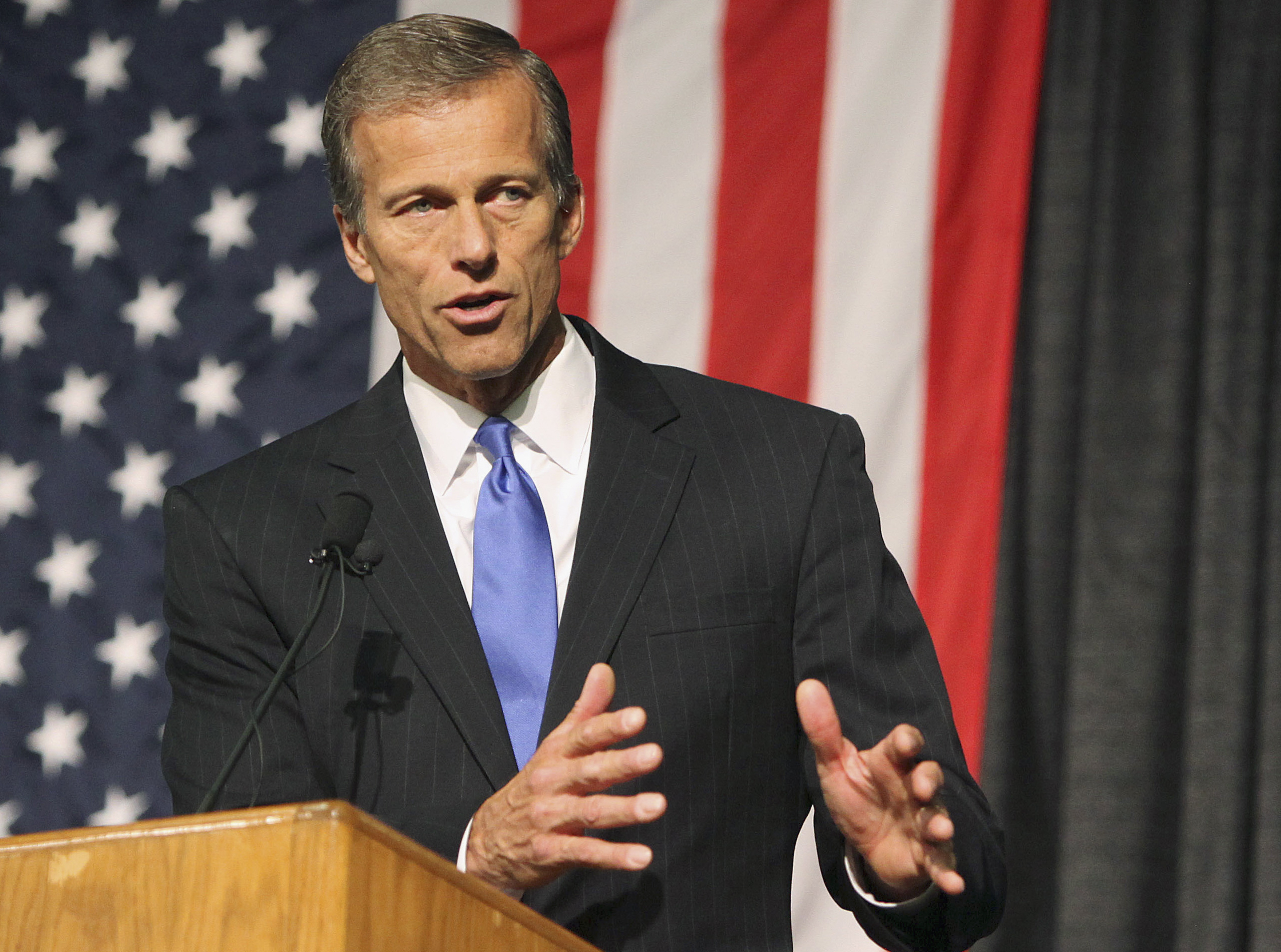 FILE - In this June 20, 2014 file photo, Sen. John Thune, R-S.D., speaks at the South Dakota Republican Convention in Rapid City, S.D. A Republican majority would usher in major changes in committee leadership, with political opposites replacing the current Democratic chairmen and setting a markedly different agenda from the past eight years of Democratic control. The size of a Republican majority would determine committee ratios and budgets; more seats in the Senate translate into a greater advantage on the panels. (AP/Toby Brusseau)