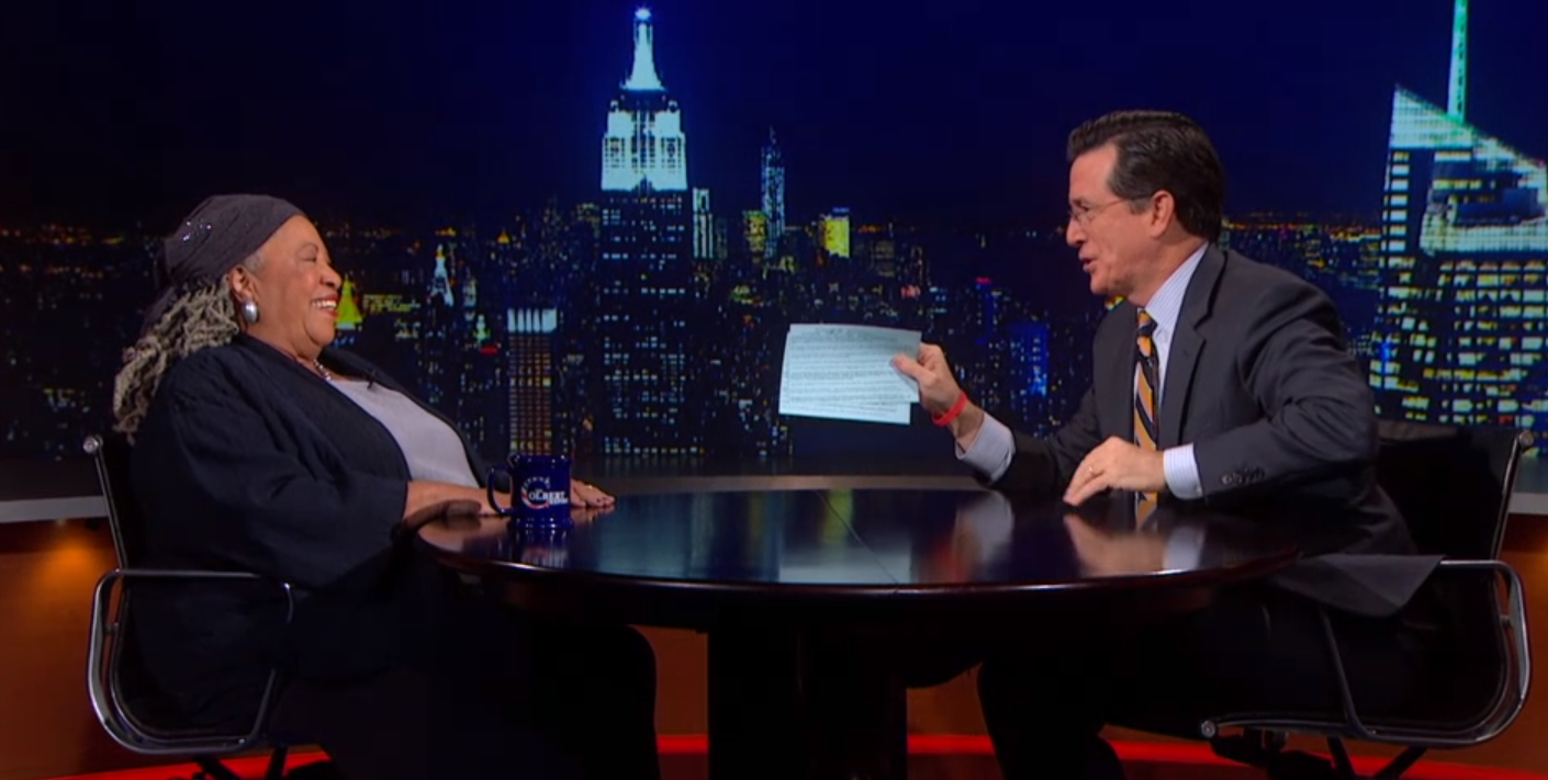 Toni Morrison and Stephen Colbert (Comedy Central)