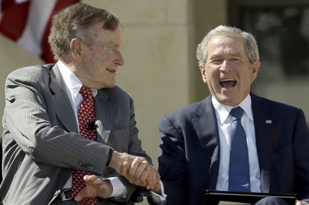 George H.W. Bush and George W. Bush during the dedication of the George W. Bush Presidential Center, April 25, 2013, in Dallas. (AP/David J. Phillip)