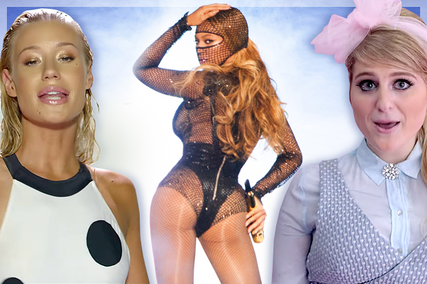 Iggy Azalea, Beyonce, Meghan Trainor (YouTube/VEVO/AP/Rob Hoffman/Photo montage by Salon)