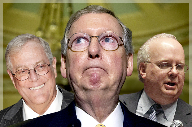 David Koch, Mitch McConnell, Karl Rove (AP/Evan Agostini/Manuel Balce Ceneta/Patrick Semansky/Photo collage by Salon)
