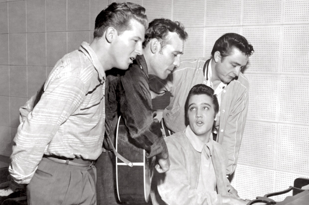 Jerry Lee Lewis, Carl Perkins, Elvis Presley and Johnny Cash, December 4, 1956 (HarperCollins/Getty/Michael Ochs Archives)