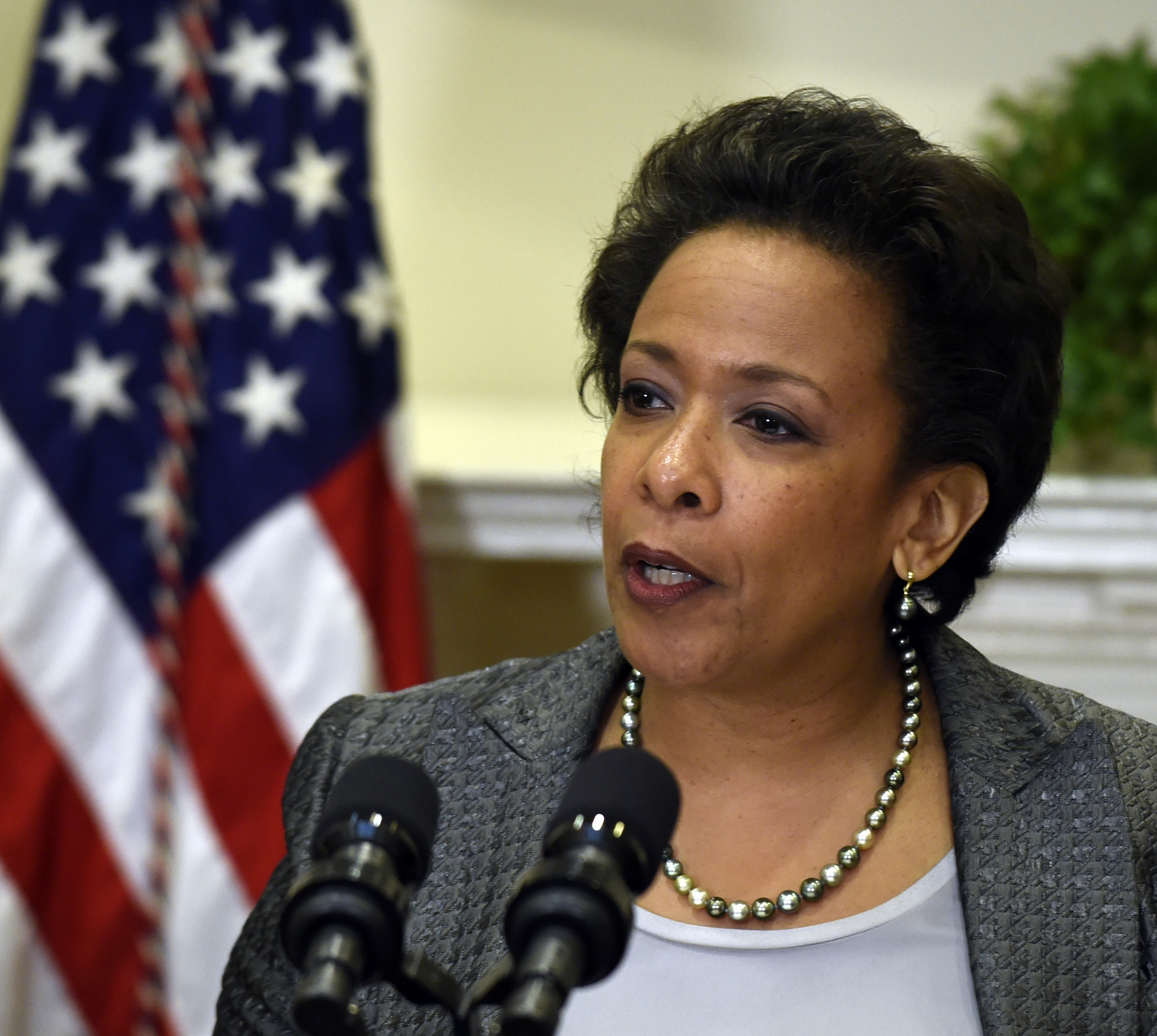 U.S. Attorney Loretta Lynch speaks in the Roosevelt Room of the White House in Washington, Saturday, Nov. 8, 2014, after President Barack Obama nominated her to be the next Attorney General succeeding Eric Holder. (AP Photo/Susan Walsh) (AP)
