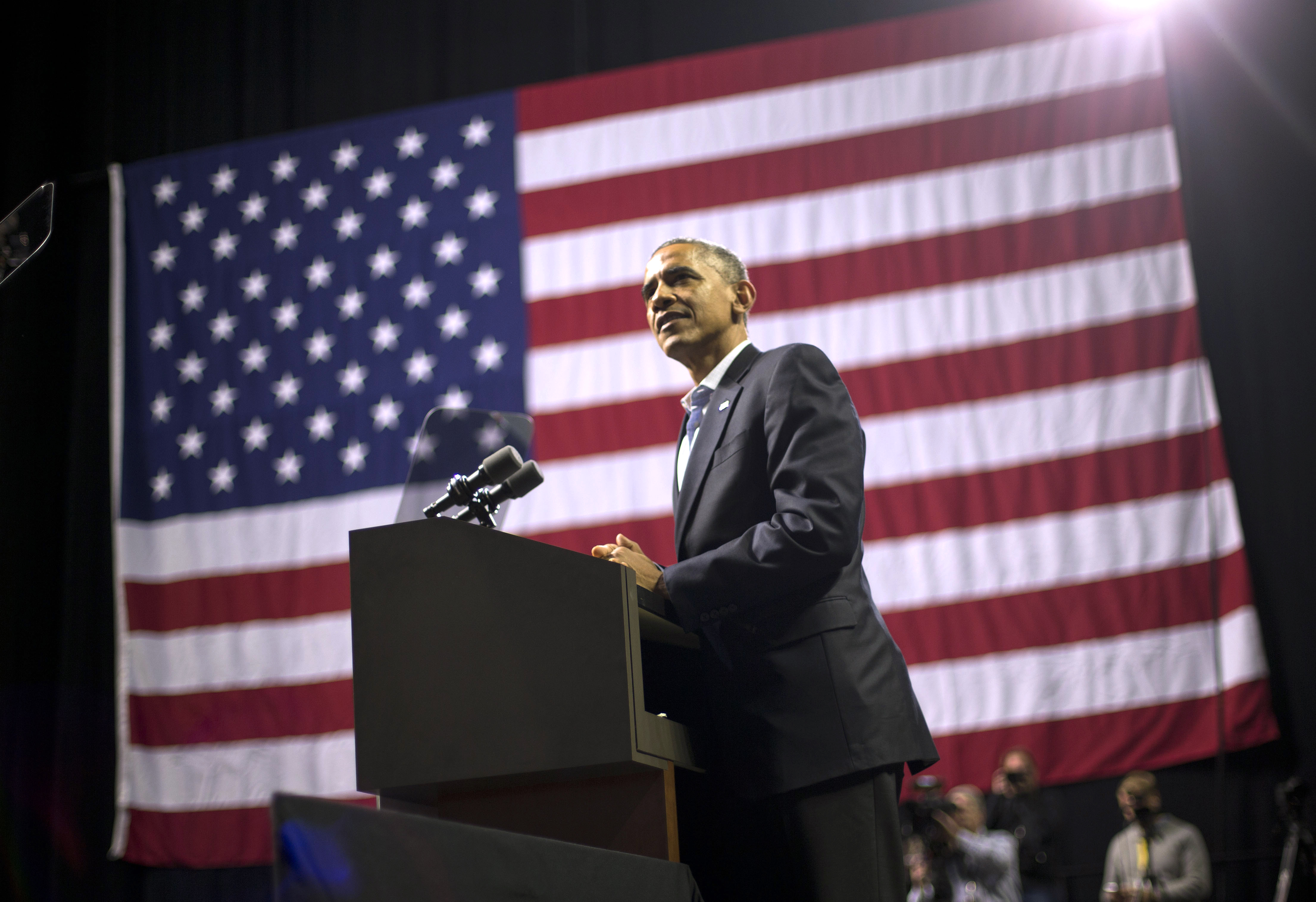 President Barack Obama speaks during a campaign event for gubernatorial candidate Tom Wolf at Temple University in Philadelphia, Pa., Sunday, Nov. 2, 2014. (AP Photo/Pablo Martinez Monsivais) (AP)