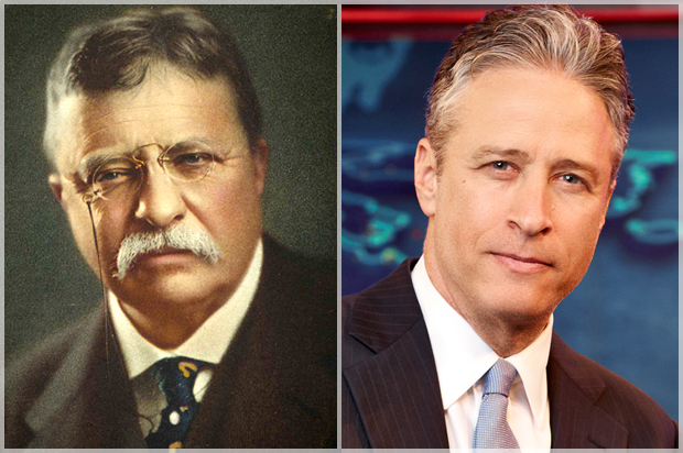 Theodore Roosevelt, Jon Stewart (Wikicommons/AP/Comedy Central/Martin Crook)