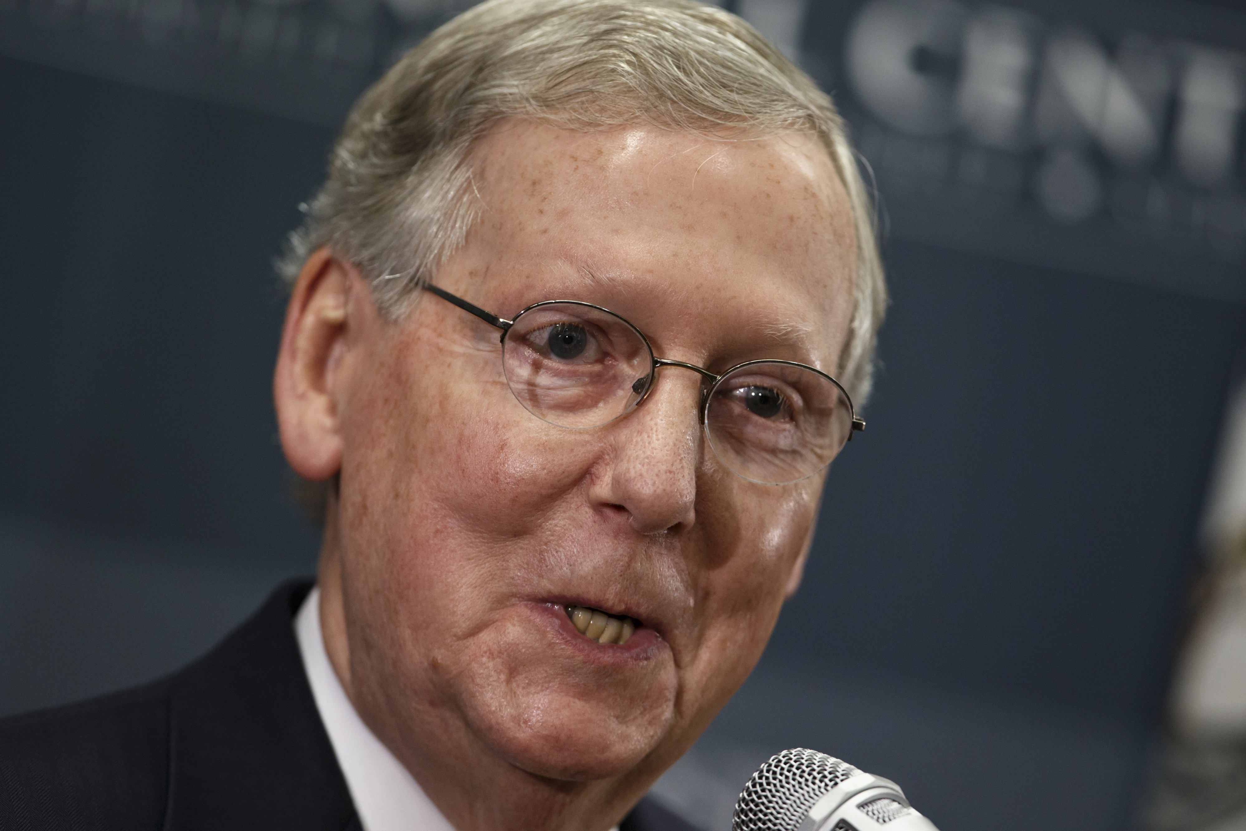 Senate Republican leader Mitch McConnell of Kentucky holds a news conference on the day after he was re-elected to a sixth term and the GOP gained enough seats to control the Senate in next year's Congress and make McConnell majority leader, in Louisville, Ky., Wednesday, Nov. 5, 2014. (AP Photo/J. Scott Applewhite)