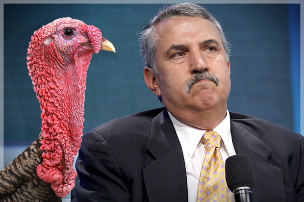 A turkey and Thomas Friedman (Reuters/Lucas Jackson/<a href='http://www.shutterstock.com/gallery-91190p1.html'>panbazil</a> via <a href='http://www.shutterstock.com/'>Shutterstock</a>/Salon)