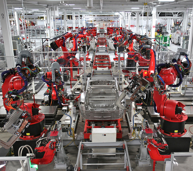 Tesla Motors Model S assembly line. (Steve Jurvetson via Flickr)