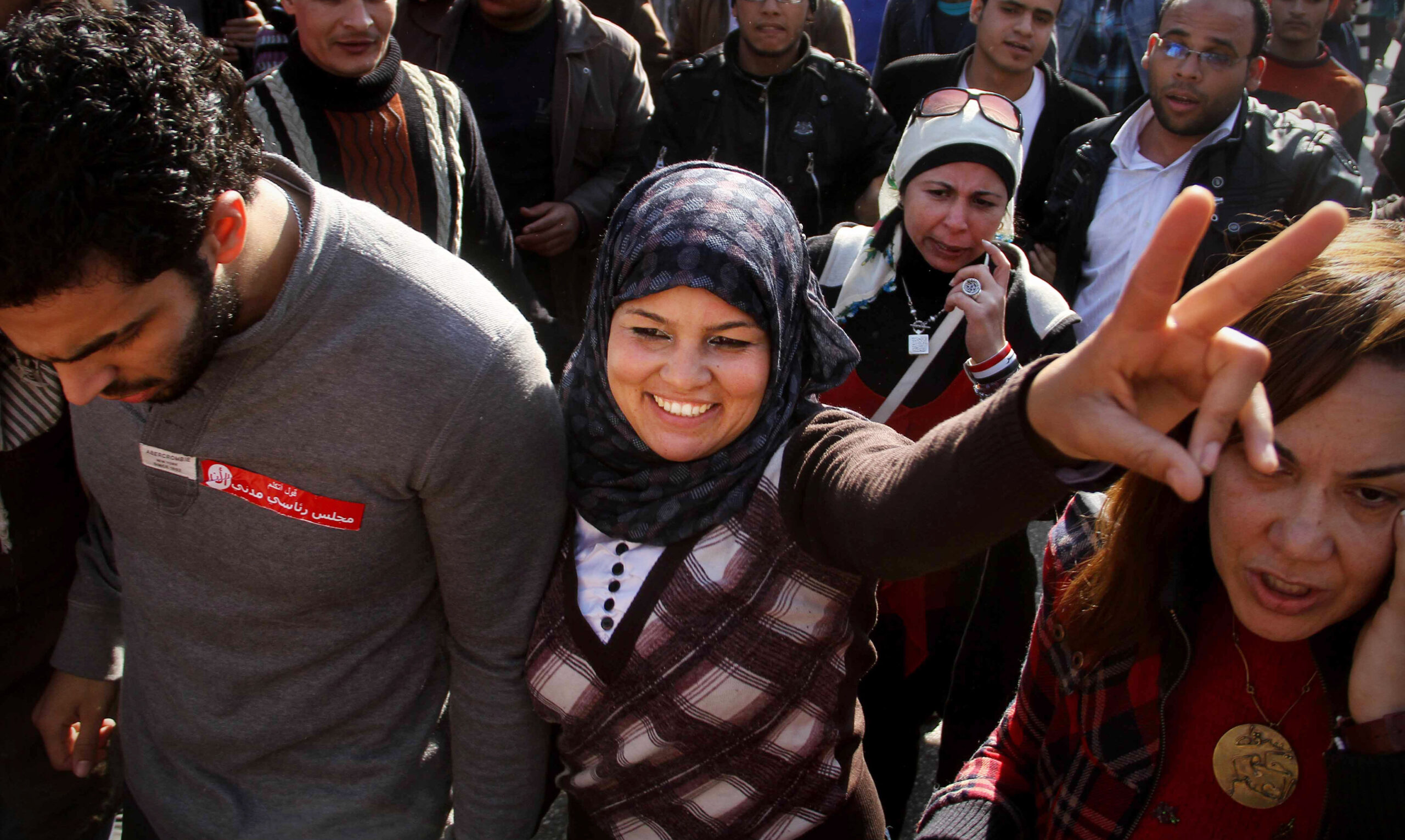 Samira Ibrahim, an Egyptian activist and virginity testing opponent, at a women's rights protest in Cairo (Associated Press)