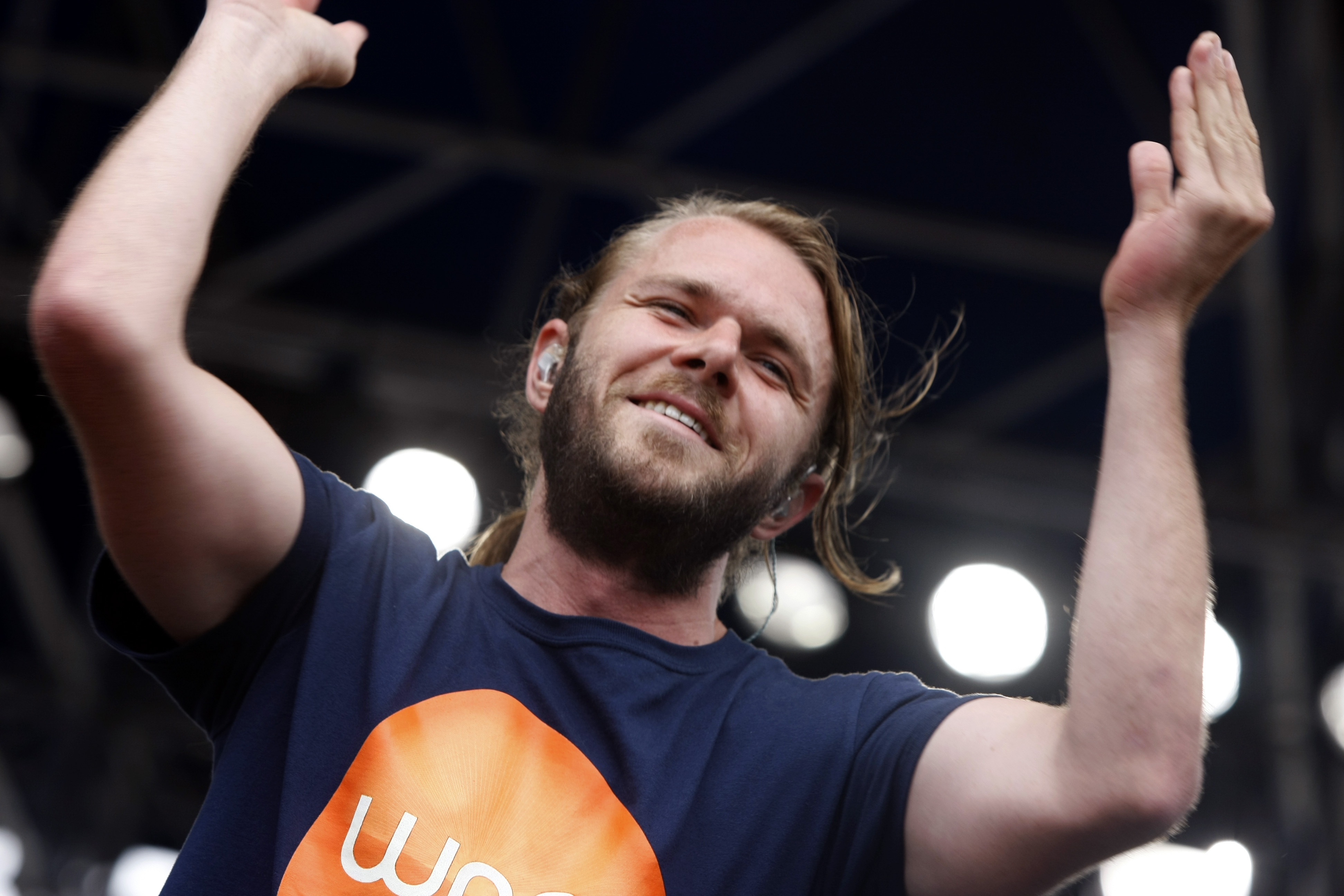 Josiah Johnson of The Head and The Heart performs at the Newport Folk Festival in Newport, R.I. on Sunday, July 29, 2012. (AP Photo/Joe Giblin) (Associated Press)