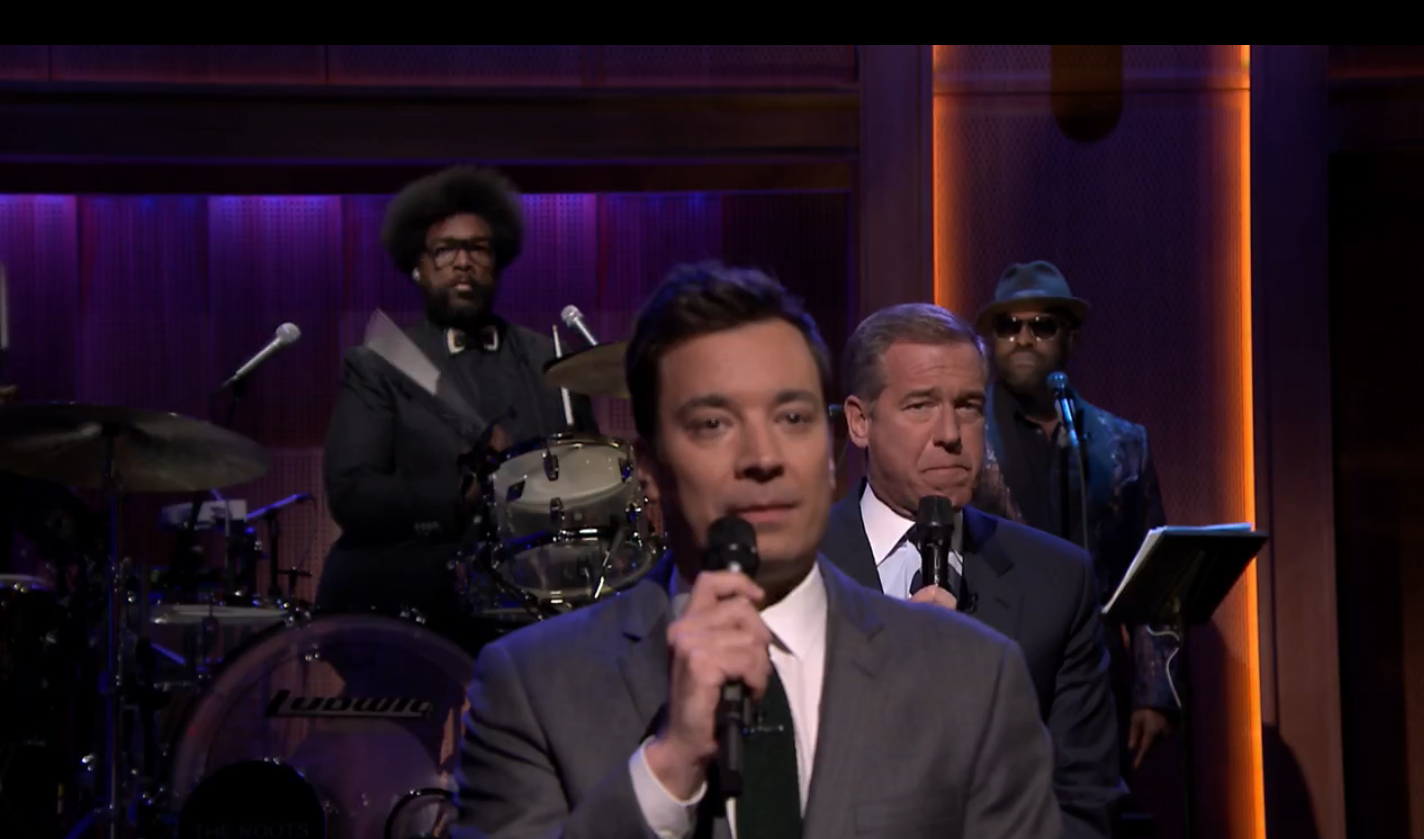 Jimmy Fallon, Brian Williams and Tariq (NBC)