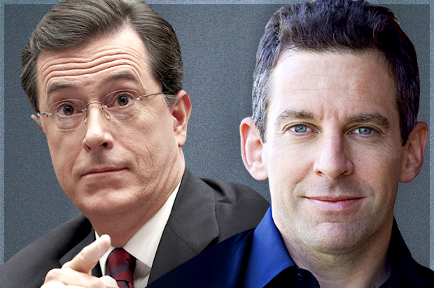 Stephen Colbert, Sam Harris (Reuters/Kevin Lamarque/Simon & Schuster/Ray Garcia/Photo montage by Salon)