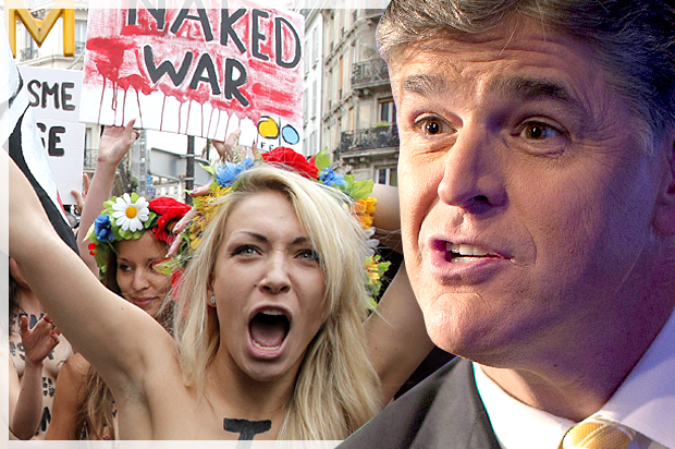 Femen activists; Sean Hannity (Reuters/Mike Segar/AP/Francois Mori/Photo montage by Salon)