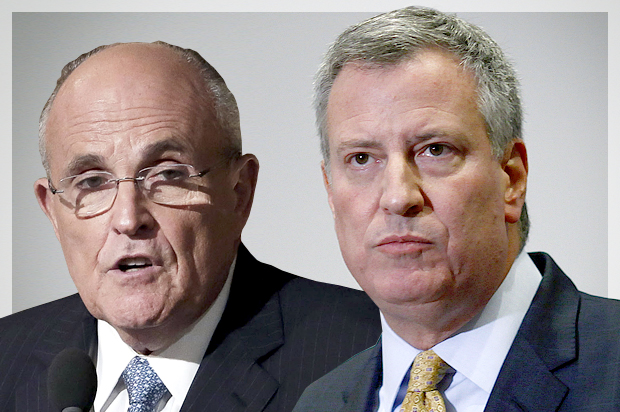 Rudy Giuliani, Bill de Blasio (Reuters/Richard Drew/Eduardo Munoz/Photo montage by Salon)
