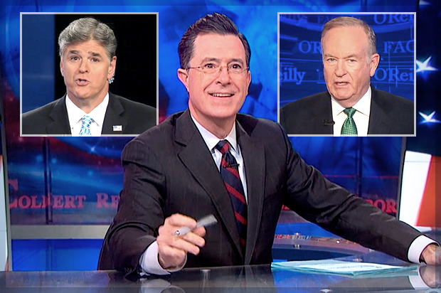Sean Hannity, Stephen Colbert, Bill O'Reilly (Comedy Central/Fox News/Photo montage by Salon)