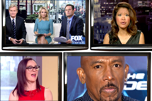 Clockwise from top left: Cast of "Fox & Friends," Michelle Malkin, Montel Williams, Kennedy. (Fox News/Reuters/Carlo Allegri/Salon)