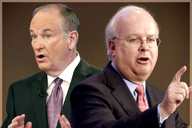 Bill O'Reilly, Karl Rove (AP/Kathy Willens/Rich Pedroncelli/Photo montage by Salon)