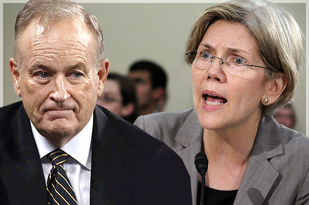 Bill O'Reilly, Elizabeth Warren (Reuters/Mike Segar/Jonathan Ernst/Photo montage by Salon)