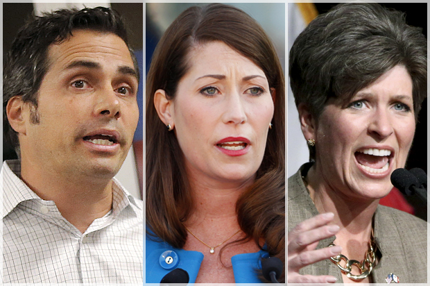 Greg Orman, Alison Lundergan Grimes, Joni Ernst (AP/Reuters/Orlin Wagner/John Sommers II/Justin Hayworth)