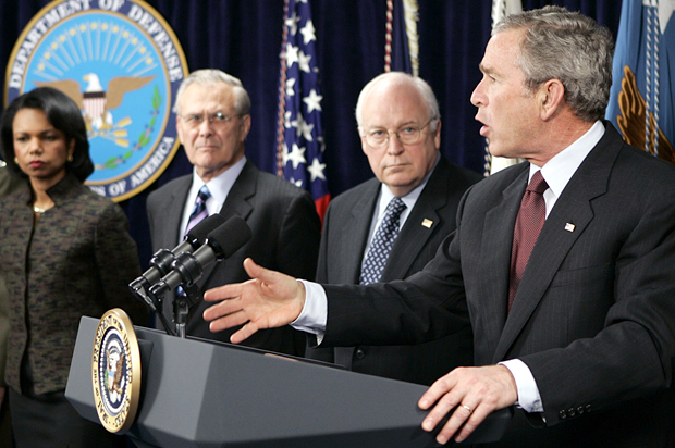 Condoleezza Rice, Donald Rumsfeld, Dick Cheney and George W. Bush (Reuters/Kevin Lamarque)
