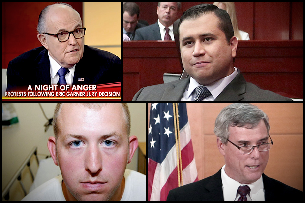 Clockwise from top left: Rudy Giuliani, George Zimmerman, Robert McCullogh, Darren Wilson (Fox News/AP/Reuters)