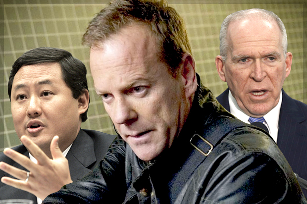 John Yoo, Kiefer Sutherland as Jack Bauer in "24: Live Another Day," John Brennan (AP/Susan Walsh/Fox/Reuters/Larry Downing/Photo collage by Salon)